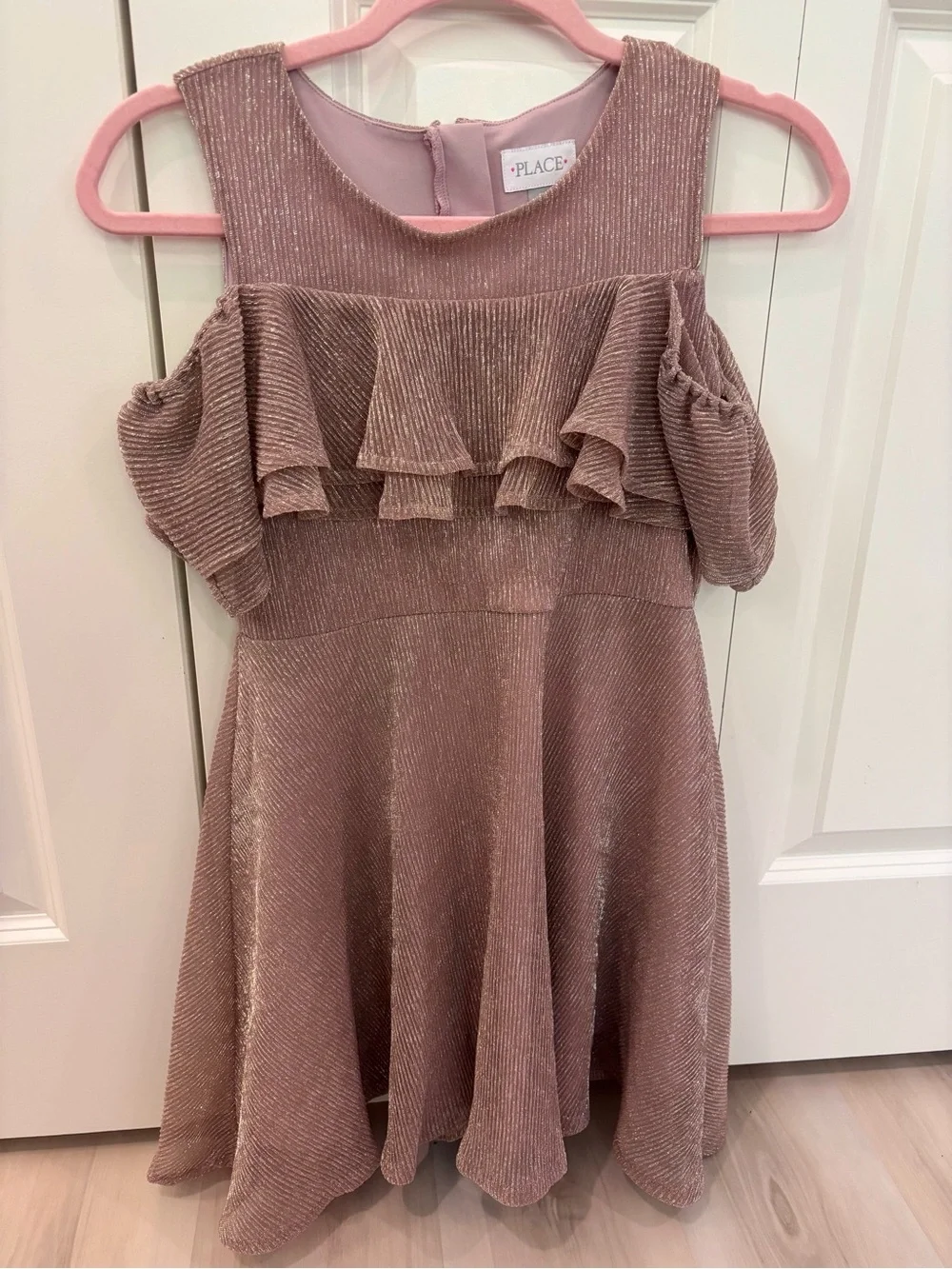 The Children's Place Sparkle Mauve Cold-Shoulder Ruffle Dress